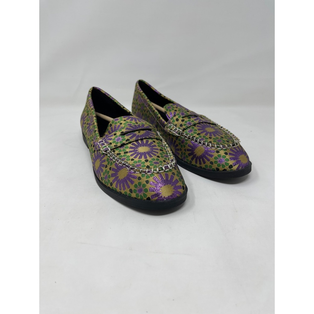 Katy Perry Geli Loafer Women Size 8 Floral Brocade Metallic Purple Green Gold